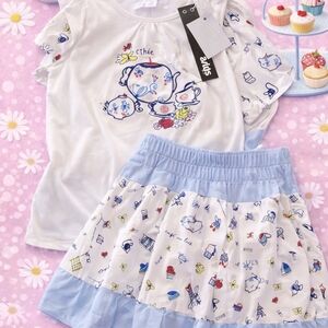 Unbranded Kids Tea Party Matching Set in White & Light Blue